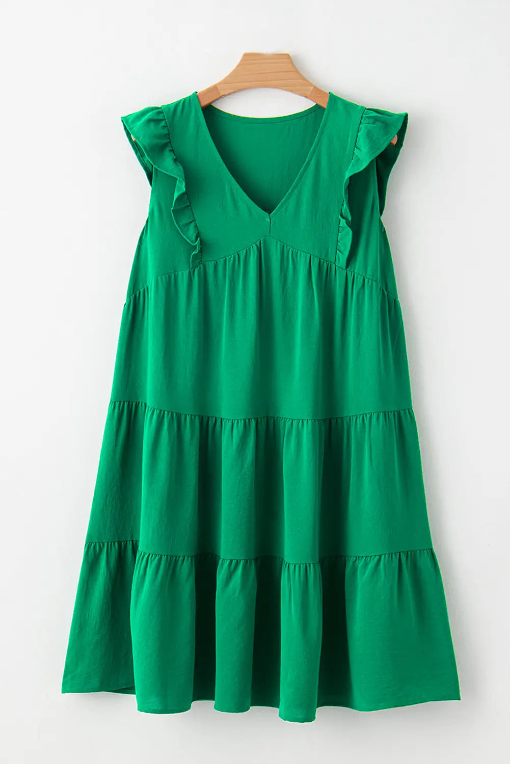 Green ruffle tiered mini dress - dresses