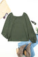 Green scoop neck puff sleeve waffle knit top - long tops