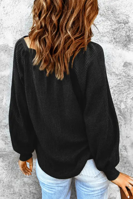 Green scoop neck puff sleeve waffle knit top - long tops