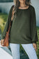 Green scoop neck puff sleeve waffle knit top - long tops