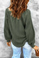 Green scoop neck puff sleeve waffle knit top - long tops