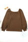 Green scoop neck puff sleeve waffle knit top - long tops