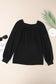 Green scoop neck puff sleeve waffle knit top - long tops