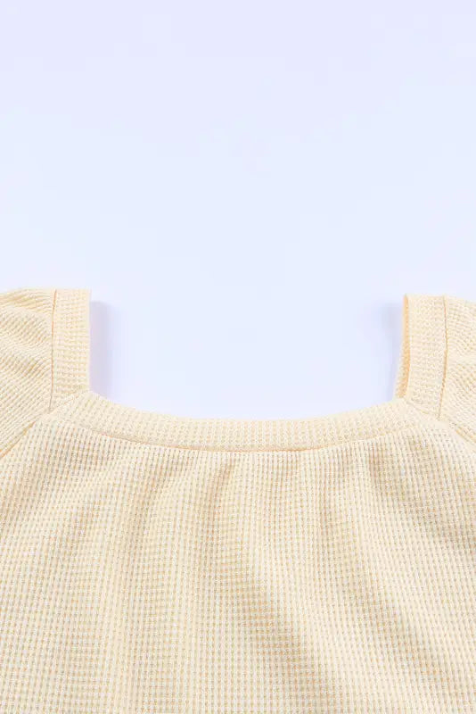 Green scoop neck puff sleeve waffle knit top - long tops