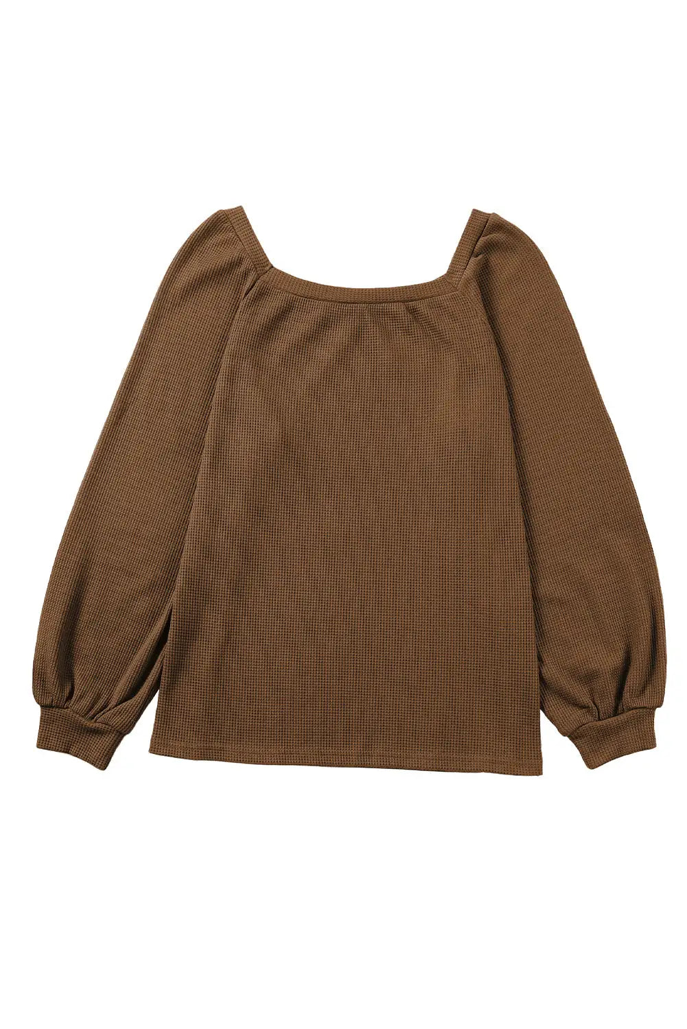 Green scoop neck puff sleeve waffle knit top - long tops