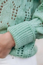 Green Sheer Knitted Pointelle Sweater - Fashionfitz