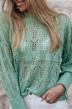 Green Sheer Knitted Pointelle Sweater - Fashionfitz
