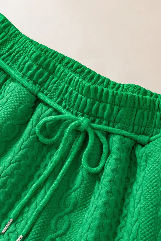 Green shorts set - contrast trim cable textured - two piece sets/short sets