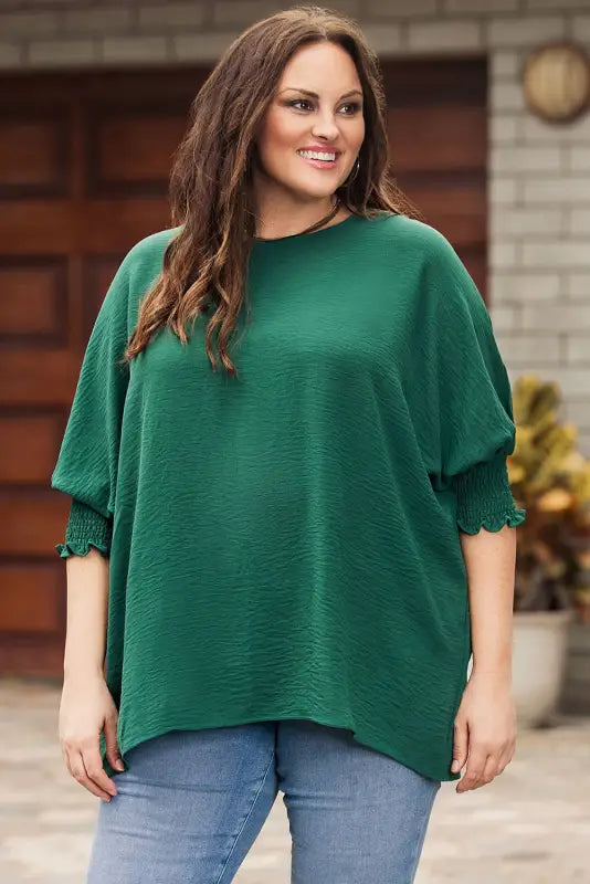 Green smocked wrist shift top - blouses & shirts