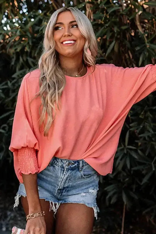 Green Smocked Wrist Shift Top - Fashionfitz