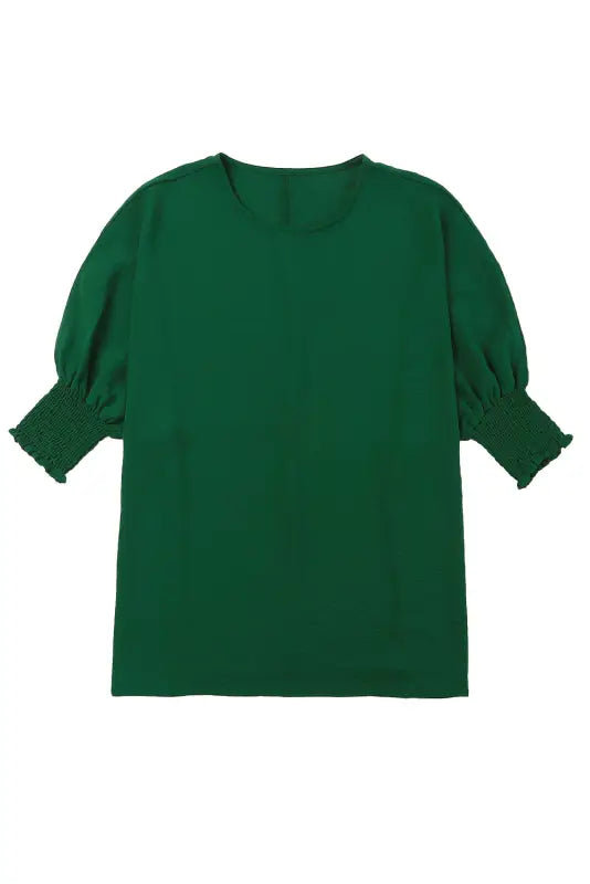 Green smocked wrist shift top - blouses & shirts