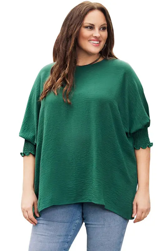 Green smocked wrist shift top - blouses & shirts