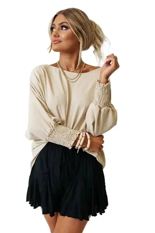 Green Smocked Wrist Shift Top - Fashionfitz