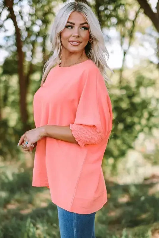Green Smocked Wrist Shift Top - Fashionfitz