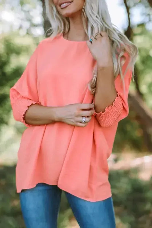 Green Smocked Wrist Shift Top - Fashionfitz