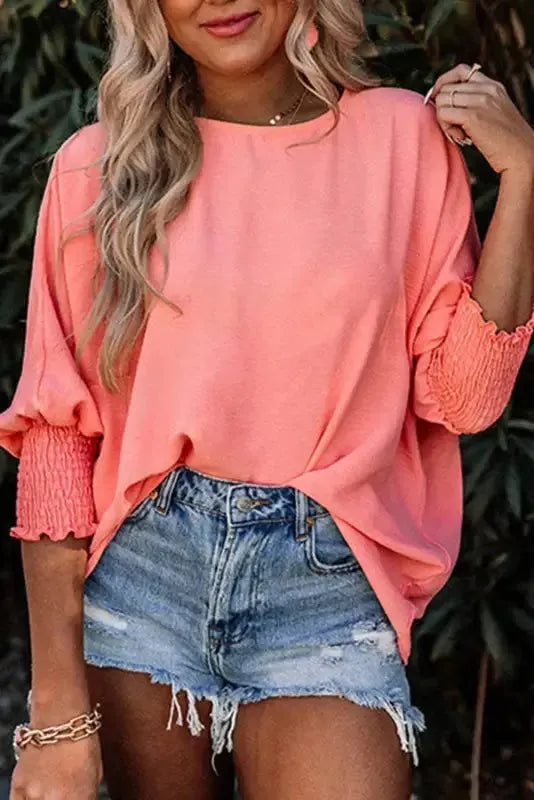 Green Smocked Wrist Shift Top - Fashionfitz