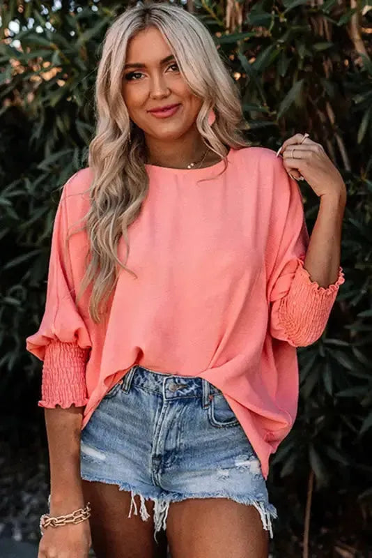 Green Smocked Wrist Shift Top - Fashionfitz