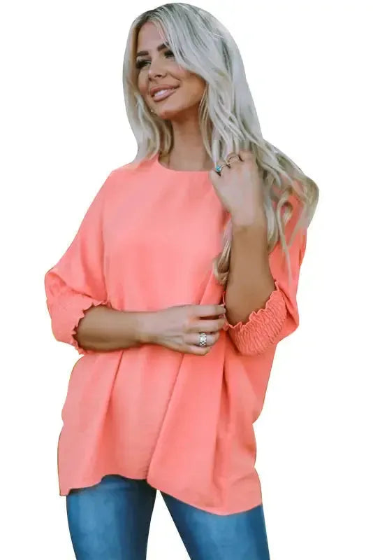 Green Smocked Wrist Shift Top - Fashionfitz