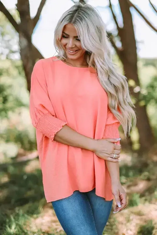 Green Smocked Wrist Shift Top - Fashionfitz