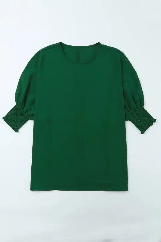 Green smocked wrist shift top - blouses & shirts