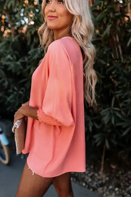 Green Smocked Wrist Shift Top - Fashionfitz