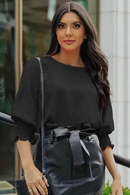 Green Smocked Wrist Shift Top - Fashionfitz