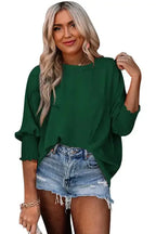 Green Smocked Wrist Shift Top - Fashionfitz