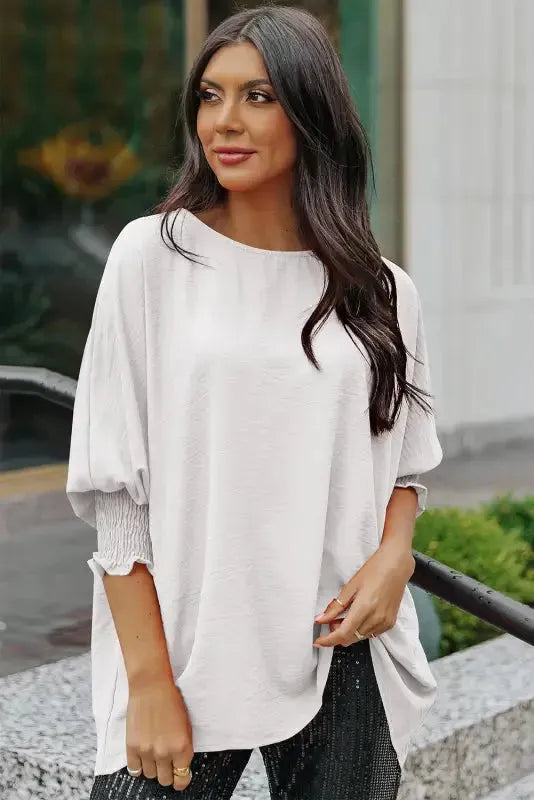 Green Smocked Wrist Shift Top - Fashionfitz