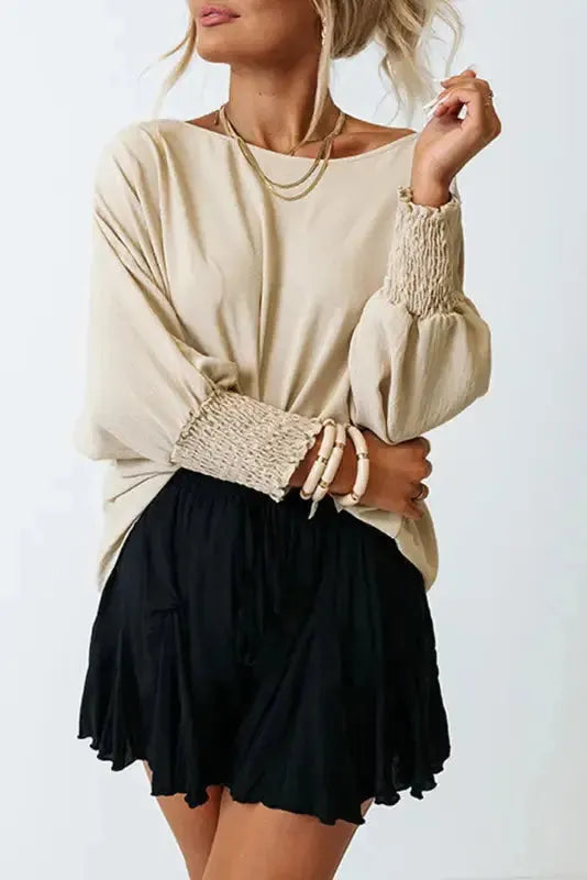 Green Smocked Wrist Shift Top - Fashionfitz