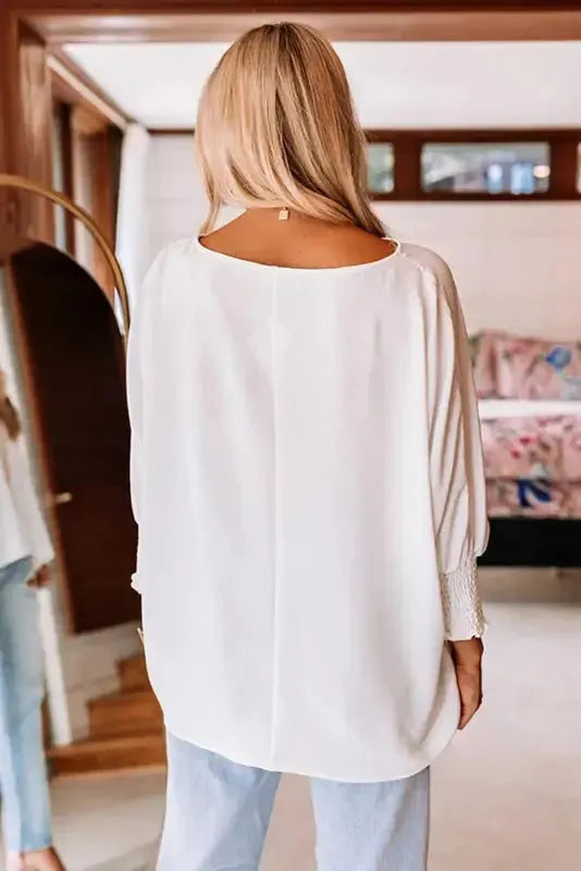Green Smocked Wrist Shift Top - Fashionfitz