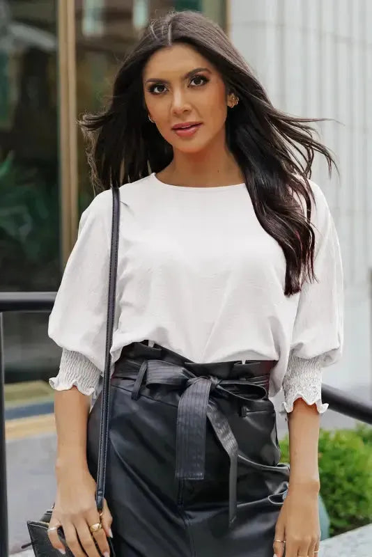 Green Smocked Wrist Shift Top - Fashionfitz