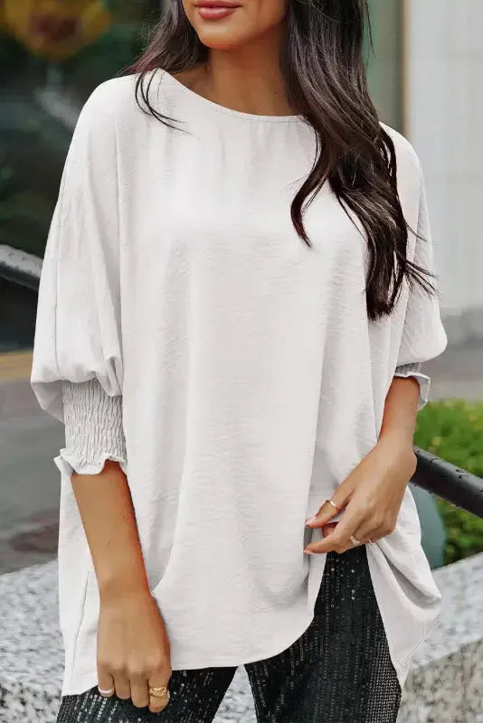 Green Smocked Wrist Shift Top - Fashionfitz