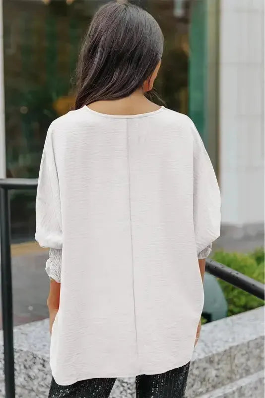 Green Smocked Wrist Shift Top - Fashionfitz