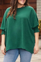 Green Smocked Wrist Shift Top - Fashionfitz