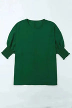 Green Smocked Wrist Shift Top - Fashionfitz