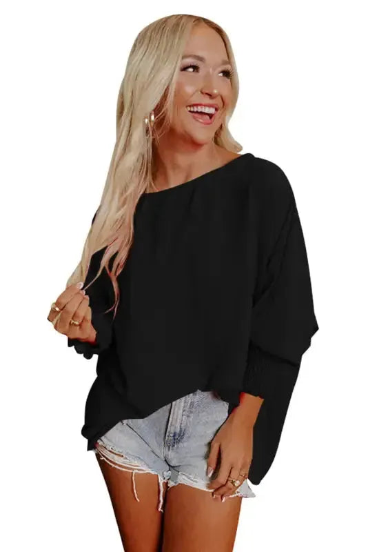 Green Smocked Wrist Shift Top - Fashionfitz