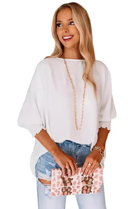 Green Smocked Wrist Shift Top - Fashionfitz