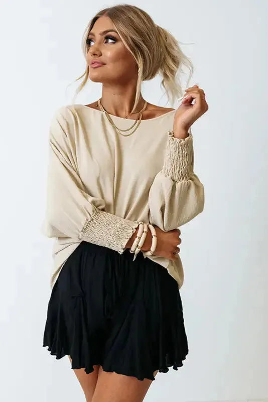 Green Smocked Wrist Shift Top - Fashionfitz