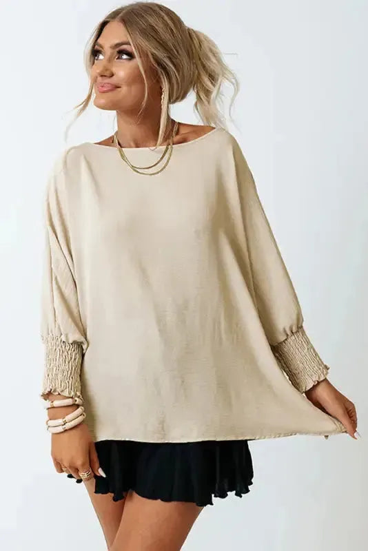 Green Smocked Wrist Shift Top - Fashionfitz