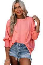 Green Smocked Wrist Shift Top - Fashionfitz