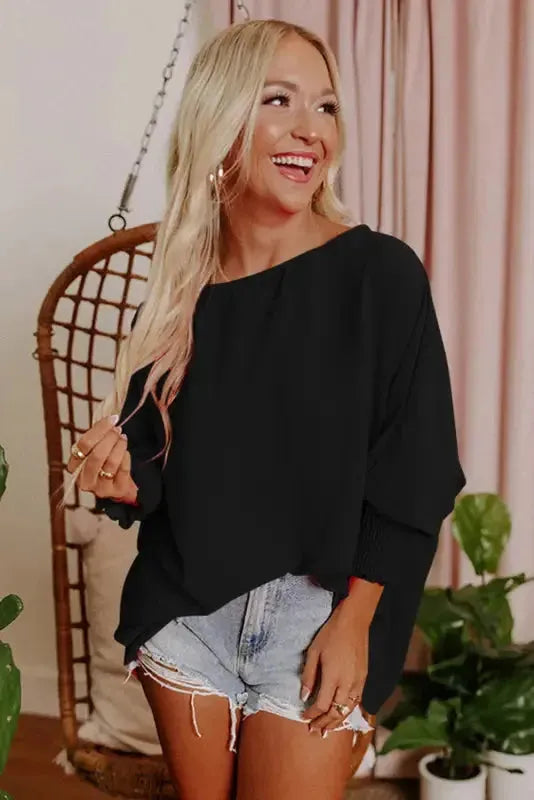 Green Smocked Wrist Shift Top - Fashionfitz
