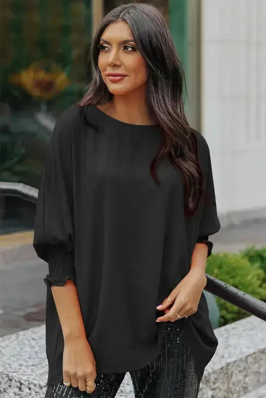 Green Smocked Wrist Shift Top - Fashionfitz