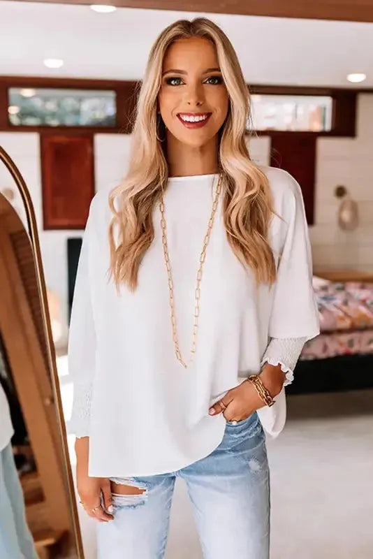 Green Smocked Wrist Shift Top - Fashionfitz