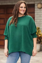 Green Smocked Wrist Shift Top - Fashionfitz