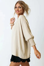 Green Smocked Wrist Shift Top - Fashionfitz