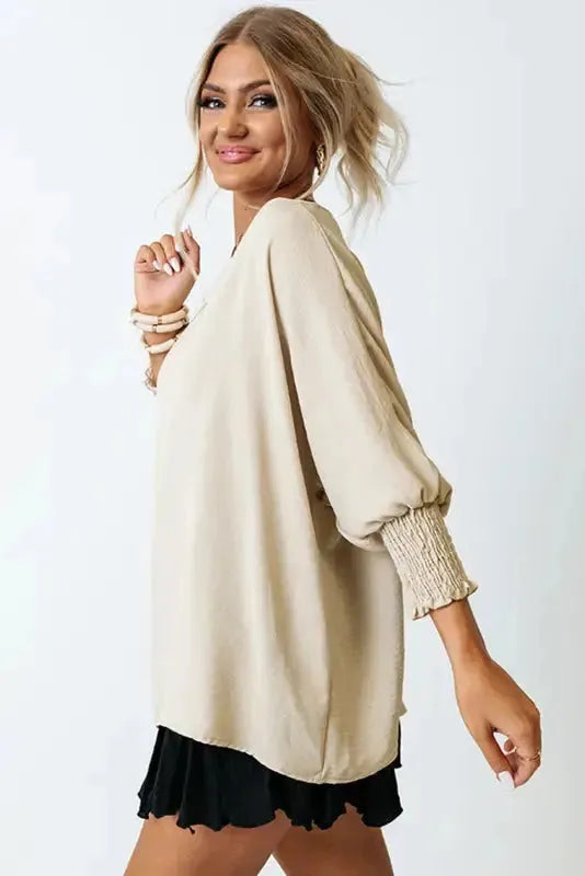 Green Smocked Wrist Shift Top - Fashionfitz