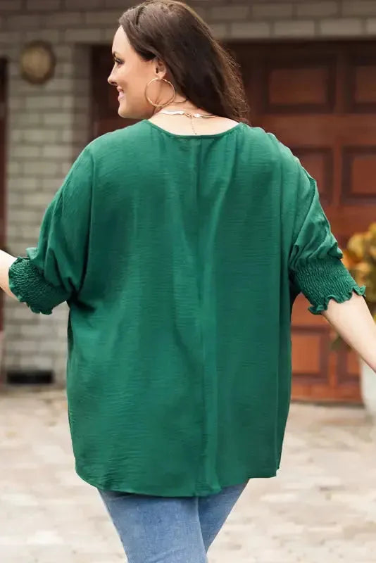 Green Smocked Wrist Shift Top - Fashionfitz