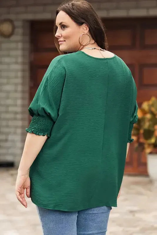 Green Smocked Wrist Shift Top - Fashionfitz