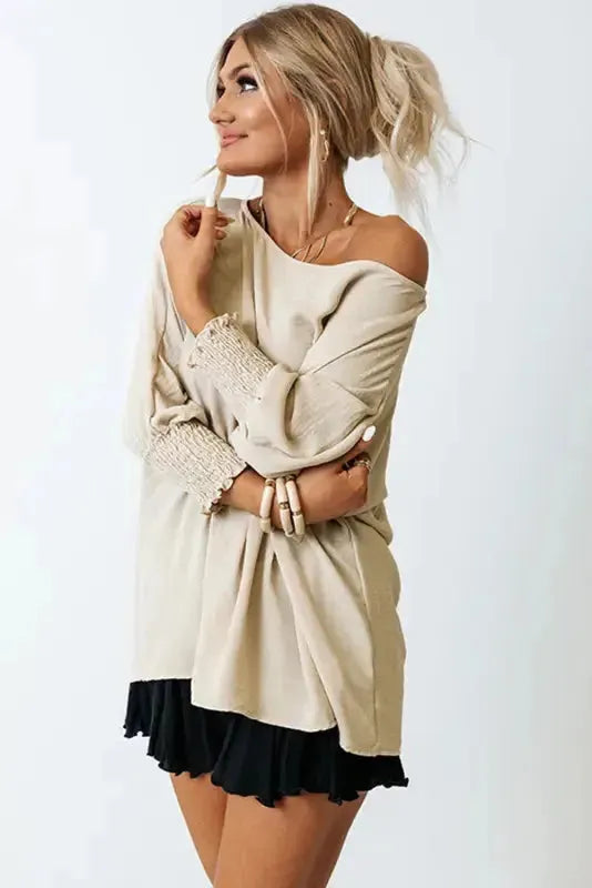 Green Smocked Wrist Shift Top - Fashionfitz