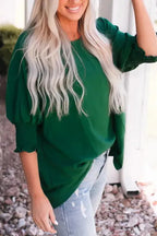 Green Smocked Wrist Shift Top - Fashionfitz